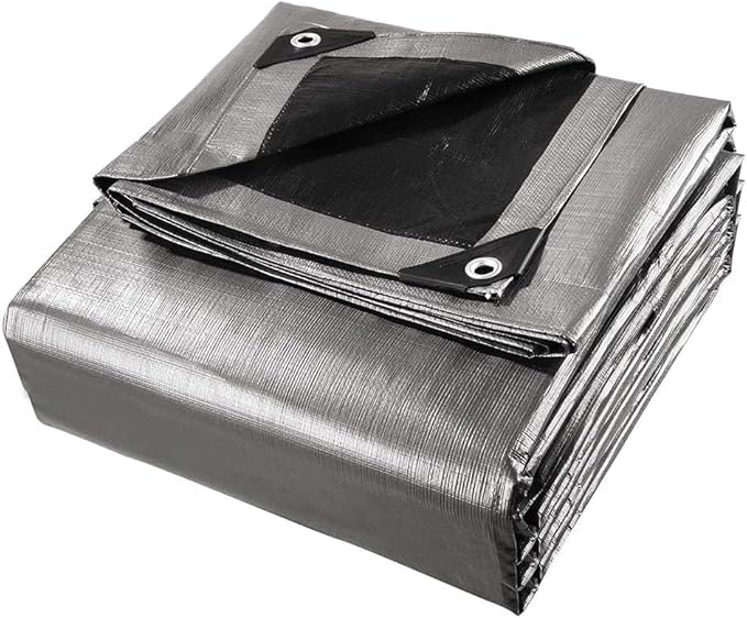 Tent Tarp, Waterproof, Heavy Duty Cover for Swimming Pool, Camping, Truck, Car, Tents, Roof, Boat or Furniture, UV and Tear Resistant, Indoor/Outdoor Silver and Black Tarp, 25' x 40'