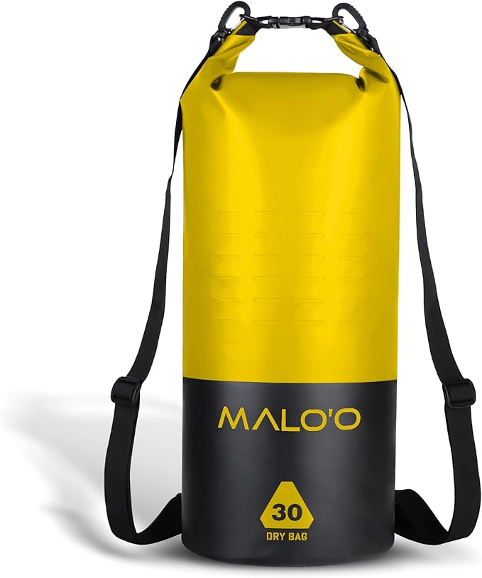 Malo’o DryPack 30L Waterproof Kayak Dry Bag, Heavy Duty Roll-Top Dry Bag with MOLLE Grid and Carry Straps for Fishing, Paddle Boarding, Boating, Camping, and Travel, Yellow