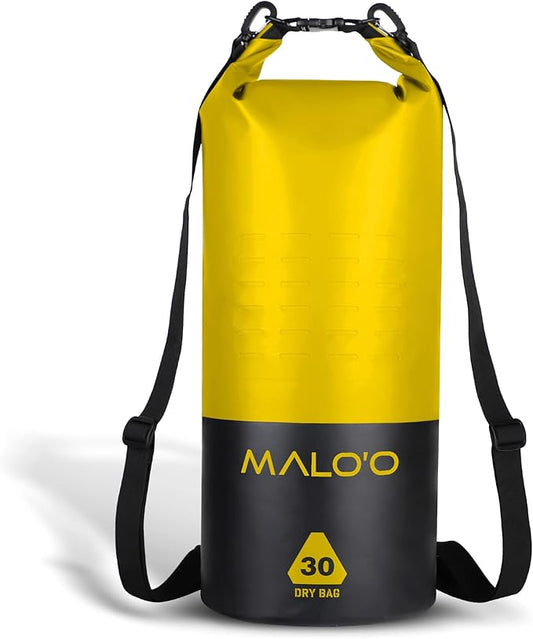Malo’o DryPack 30L Waterproof Kayak Dry Bag, Heavy Duty Roll-Top Dry Bag with MOLLE Grid and Carry Straps for Fishing, Paddle Boarding, Boating, Camping, and Travel, Yellow