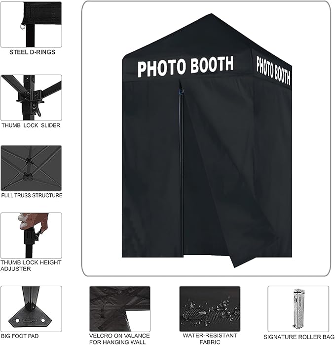 Eurmax USA 5'x5' Pop-up Canopy Portable Photo Booth Tent for Events Wedding Photobooth for Professional Photos Photo Studio Photo Booth System with Roller Bag，Bonus 4 SandBags (Black)