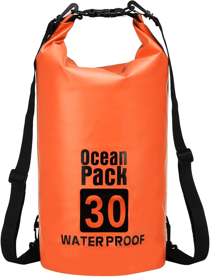 Waterproof Dry Bag, 30L Fit for Women Men Water Proof Bags Lightweight Dry Storage Floating Backpack with Whistle for Travel Backpacking Boating Kayaking Camping (Orange)