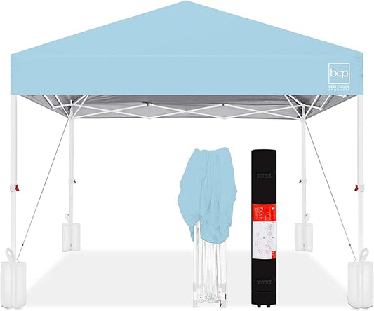 Best Choice Products 8x8ft Pop Up Canopy Tent, Outdoor Shade, 1 Person 1 Minute Set Up, Carry Case, 4 Weight Bags - French Blue/White
