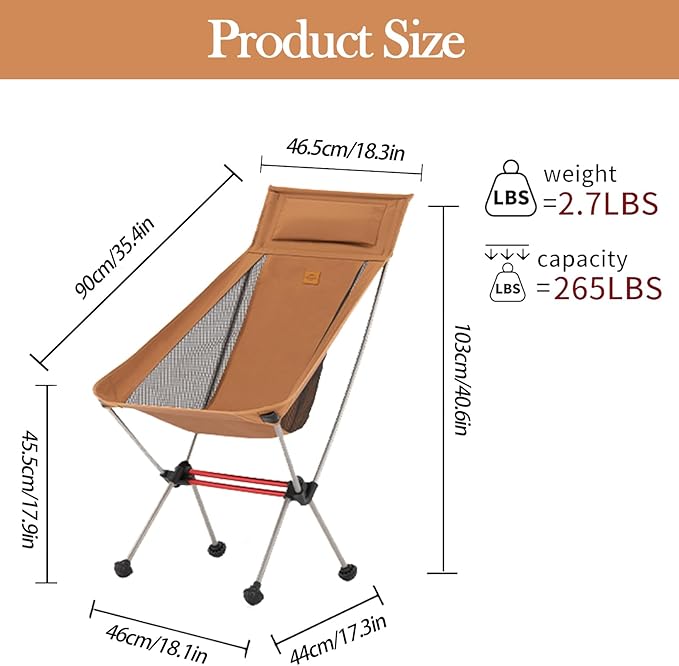 Naturehike Camping Chair, Foldable Chair with Storage Bag, Outdoor Portable Chair for Adults, Lightweight, Supports 330lbs, Backpacking Chair for Fishing, Hiking, Beach, Lawn