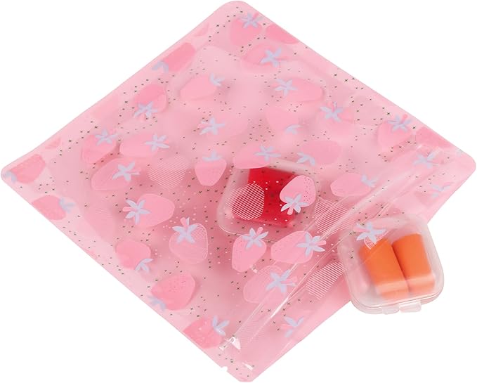 QQ Studio 100 PCS Clear Print Poly Plastic Color Empty Hangover Starter Kit with Resealable Zipper Seal Lock (Strawberry, 4.33 inch x 3.94 inch)