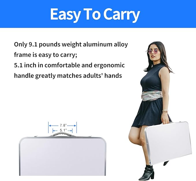 Folding Camping Table 3 Ft Portable Picnic Table Foldable 2 Height Adjustable Aluminum Camp Table Outdoor for Card BBQ White 35.5×23.6×26 inch