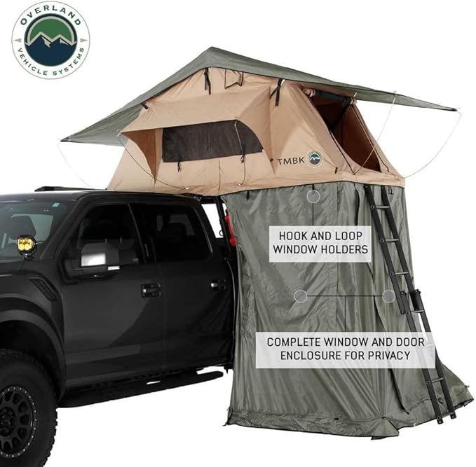 Overland Vehicle Systems LD TMBK Roof Top Tent Annex Green Base with Black Floor & Travel Cover - 420D Polyester Oxford Waterproof Material -1000g PVC Based Floor