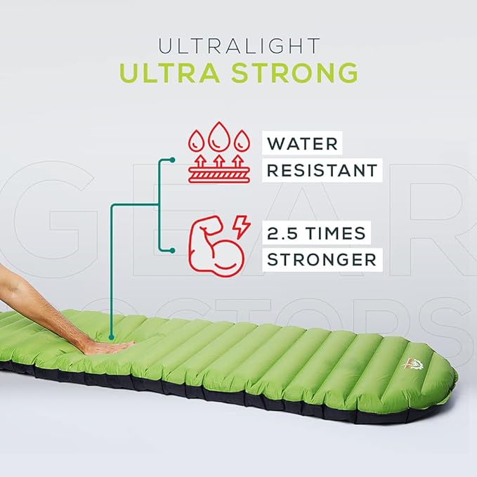 Gear Doctors ApolloAir 5.2R-Value [25oz] Ultralight Insulated Inflatable Camping Sleeping Pad–Backpacking Air Mattress–Camping Mattress Pad–Compact Foam Self-Inflating Outdoor Sleeping Mat Backpacking