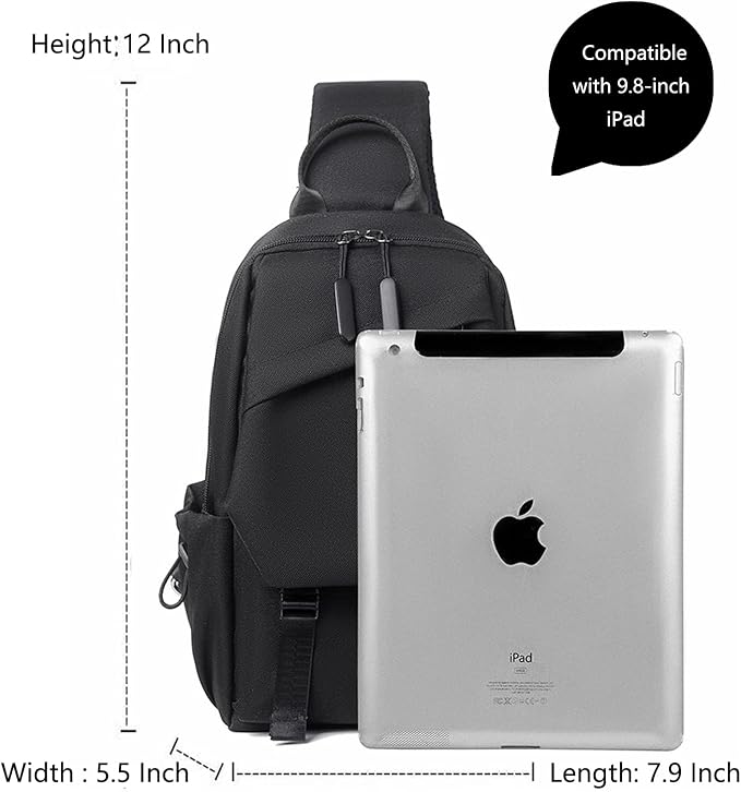 Waterproof Sling Bag for Mens Crossbody Bag, Wear-Resistant Travel Sling Backpack Chest Bag with Adjustable Shoulder Strap Anti Theft Daypack for Hiking Sports Running Women-Black