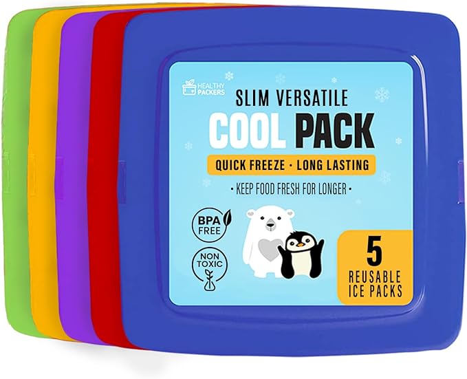 Healthy Packers Multi-Color Slim Long-Lasting Ice Packs for Lunch Box or Cooler Bag (5 or 10 pack)