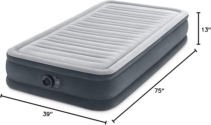 Intex Twin Size Dura Beam Deluxe Comfort Plush Air Mattress with Fiber Tech Construction, Built in Pump, and Portable Storage Case, Gray (2 Pack)