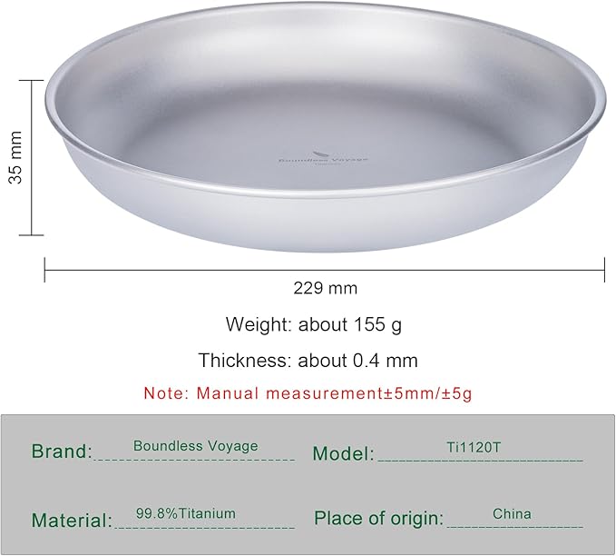 Boundless Voyage Titanium Camping Plate Dishes Saucer Lightweight Round Dinnerware Set Stackable Serving Plates Pasta Plates Travel Outdoor Home Kitchen Tableware Set Ti1120T