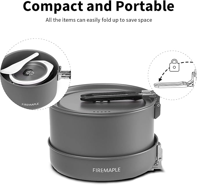 Fire-Maple Feast 4 Piece Camping Cookware Cookware Cookware Kit Outdoor Cookware Set with Pots, Kettle, Saucepans and Spatula for Hiking Fishing Picnic