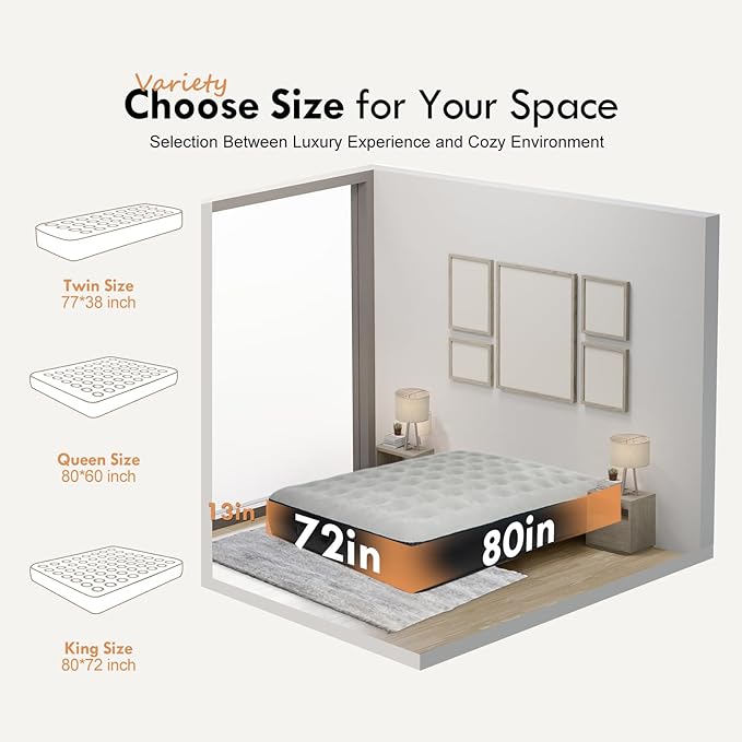 DIMAR GARDEN King Size Air Mattress with Built in Pump, Blow Up Mattress, Inflatable Bed for Home