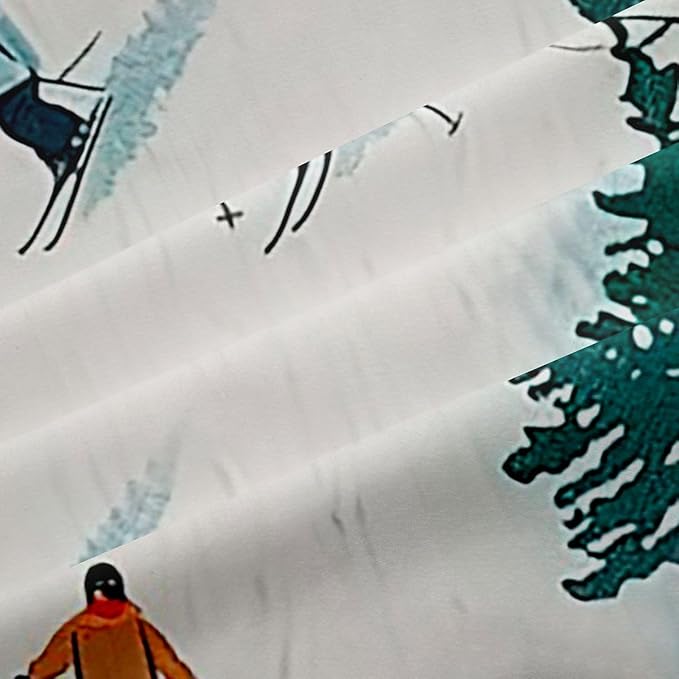 Manfei Skiing Blackout Curtains,Ski Winter Extreme Sports Game Blackout Curtains,Mountain Snowboarding Pine Tree Natural Boys Girls Room Decor,Green White 2 Panels,52Wx84L inch
