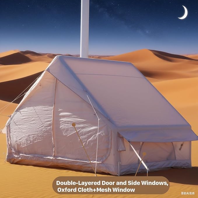 Inflatable Camping Tent with Pump, Glamping Tents for 4-6 Person, 4 Season Waterproof Glamping Tent with 12 Mesh Windows, Easy Setup for Family Outdoor Adventures