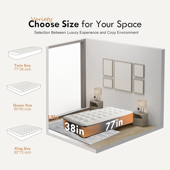 DIMAR GARDEN Twin Size Air Mattress with Built-in Pump, Inflatable Flocked AirBed Blow Up Mattress