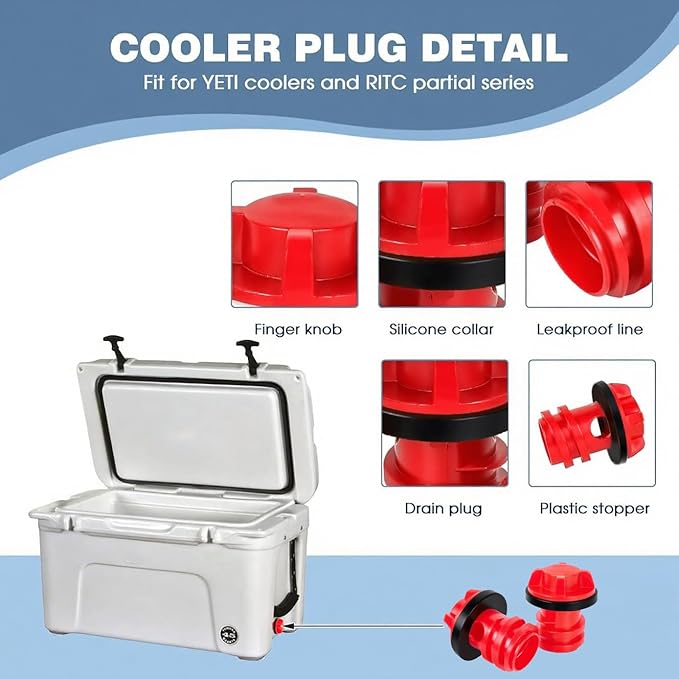 Cooler Drain Plug, 2 Pack Cooler Plug Replacement Parts Accessories Leak-Proof Drain Plugs Compatible with Yeti Roadie, Tundra, RTIC, Tank Coolers