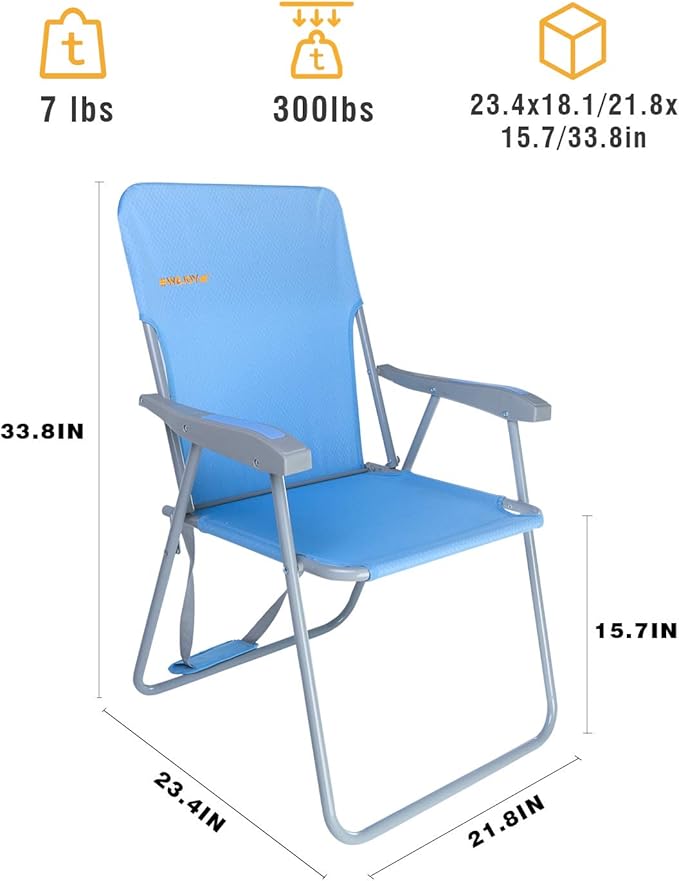 #WEJOY High Beach Chair for Adults, Lightweight Folding Camping Chairs with Hard Armrest,Shoulder Straps,Supports 300lbs for Outdoor Lawn Concert BBQ Park