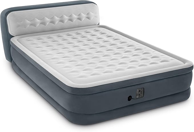 Intex Dura-Beam 18-Inch Deluxe Queen Sized Air Mattress Comforting Bed with Built-in Electric Pump and Ultra Plush Supportive Headboard (2 Pack)
