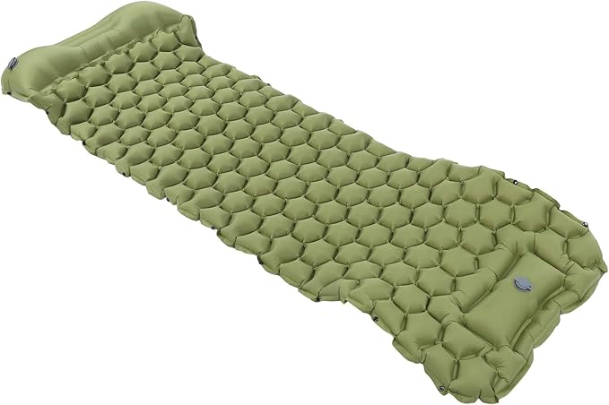 Inflatable Camping Sleeping Pad Mat, Ultra Lightweight Air Cushion Mattress for Tent Hiking Travel, 2 Way Valve Design with 40D Nylon Fabric and TPU Laminate, Compact Foldable (Green)