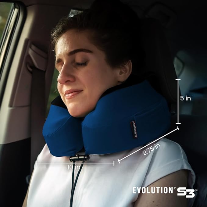 Cabeau Airplane Travel Pillow for Long Flights - Evolution S3 - Supportive Memory Foam with Seat Straps to Secure Your Head and Neck and Provides 360° Support (Steel Grey)