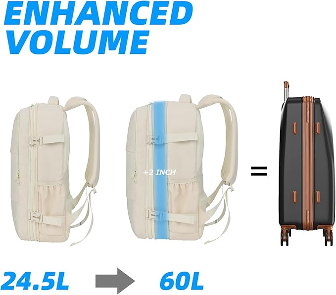 Air Vacuum Compression Travel Backpack: Expandable Beige Carry On Bag Vacuum with Pump Fits 17.3 inch Laptop for Women & Men - Suitable for Business, Camping and Work Water-resistant