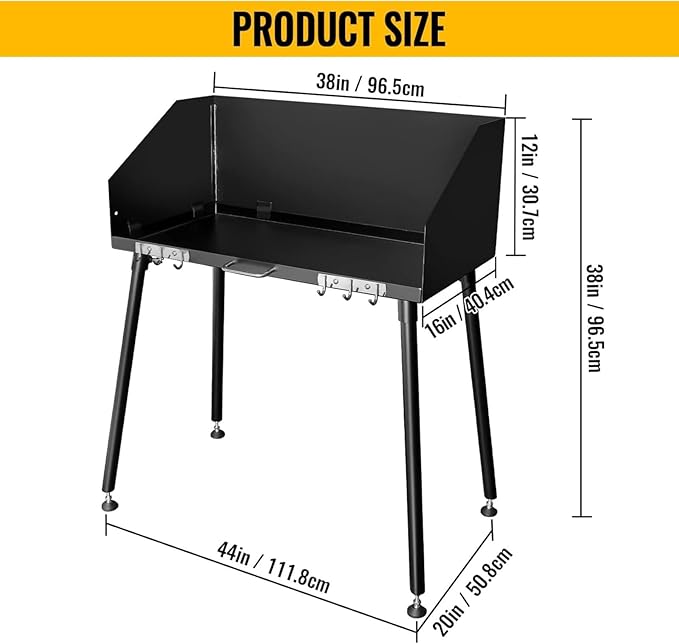 Carbon Steel Camp Cooking Table, Dutch Oven Table with Three-Sided Windscreen and Four Legs for Grill Travel Outdoor Picnic,Beach,BBQ,Backyards,38x16