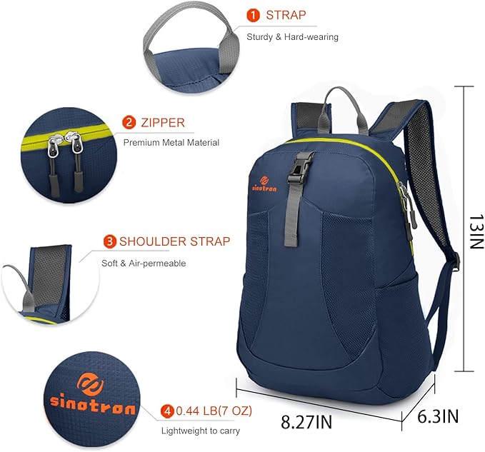 sinotron 22L Lightweight Packable Hiking Backpack, Small Hiking Backpack Day Pack for Women Men Travel Camping Vacation