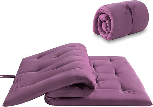 Japanese Floor Futon Mattress Queen Size 60"x 80", Foldable Floor Bed Mattress, Portable Tatami Mat Sleeping Pad, Folding Futon, Roll Up Floor Lounger for Guest Room Dormitory (Purple)