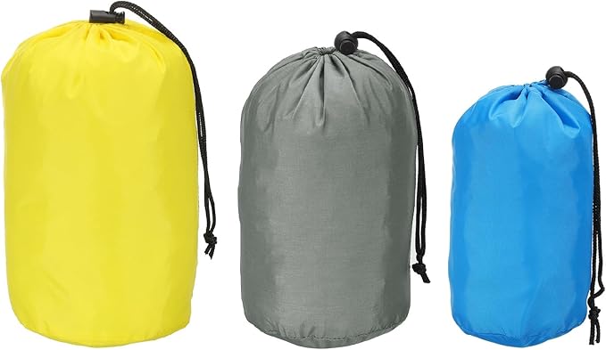 PATIKIL Stuff Sack, 3 Pack Assorted S/M/L Waterproof Outdoor Storage Sack Portable Drawstring Dust Flap Bag for Camping, Sky Blue, Gray, Yellow