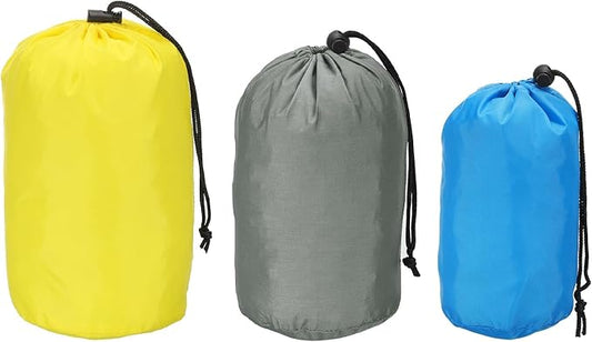 PATIKIL Stuff Sack, 3 Pack Assorted S/M/L Waterproof Outdoor Storage Sack Portable Drawstring Dust Flap Bag for Camping, Sky Blue, Gray, Yellow