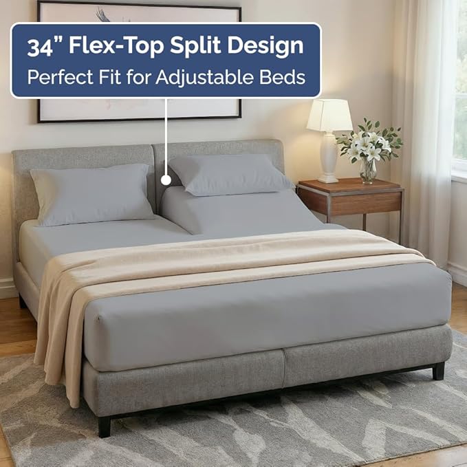 Flex Top Split Head King 4 Piece Sheet Set - Comfy Breathable & Cooling Bed Sheets Set - Hotel Luxury Bedding for Women, Men, Kids, Teens, Boys & Girls - Deep Pockets, Soft and Oeko-Tex - Steel Blue