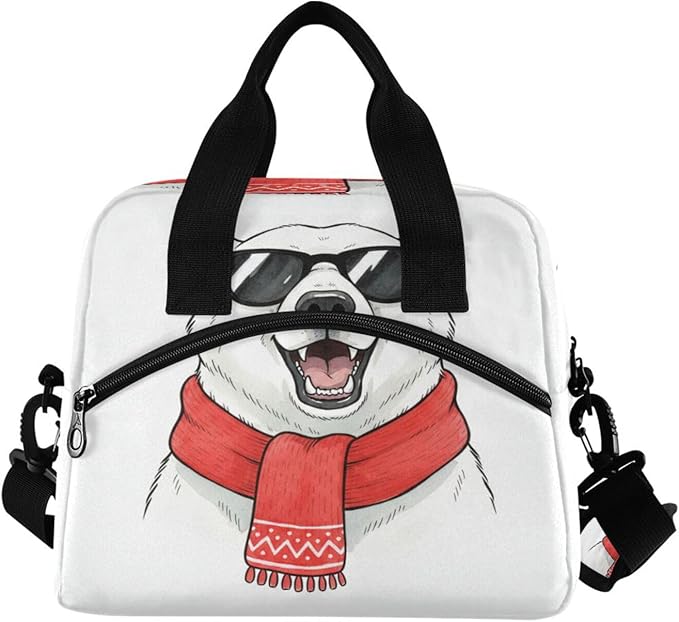 ALAZA Cool Polar Bear Winter Animal Lunch Box for Men Women Adults Insulated Lunch Bag Cooler Bag with Adjustable Shoulder Strap for Work Picnic Travel