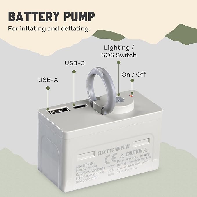 WanderMate - Self-Inflating Camping Sleeping Pad - Queen-Sized Inflatable Camping Mattress for Car, Backpacking, and Tent - Durable 4-Inch Memory Foam and Air Support - Cordless 2,500mAh Pump