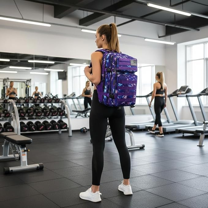 Military Tactical Backpack 45L Bug Out Bag Assault Pack Molle Daypack Hiking Gym Rucksack with Bottle Holder(Purple tie dye)