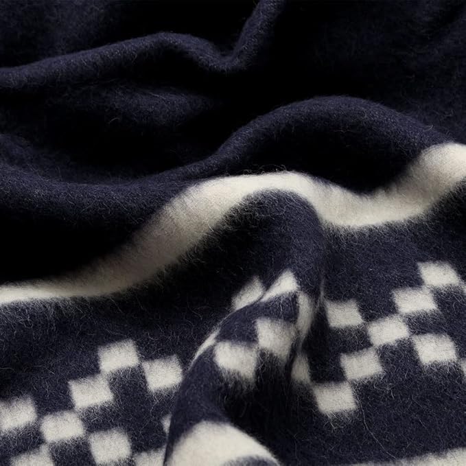 Thick Alpaca Wool Blanket Heavyweight Camping Outdoors Indoors Soft Peru King Size New Ethnic Design (Navy Blue/Ivory, King Size)