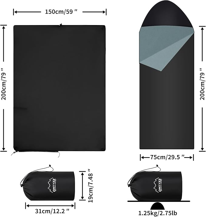 ONTYZZ Waterproof Camping Blanket, Windproof Poncho Hoodie Blankets with with Crystal Velvet Lining, Wearable Sleeping Bag for Stadium, Concerts, Car Travel, Beach, Picnic, Two Pack(79 x 59'')