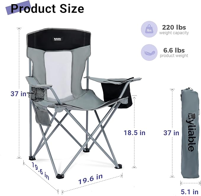 Camping Chairs Portable Folding Lightweight Outdoor Lawn Chair for Adults with Cooler Bag, Cup Holder and Side Pocket for Camping, Beach, Sports, Hiking, Fishing