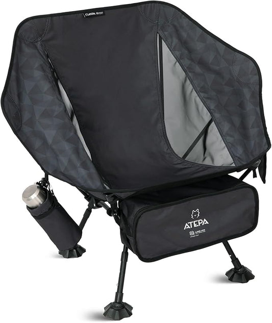ATEPA UFO3.0 Backpacking Camping Chair, Ultralight Extra Wide Comfortable Folding Chairs 330lbs Heavy Duty Portable Hexagon Ergonomic Height Adjustable Seat with Anti-Sinking Feet for Hiking, Black
