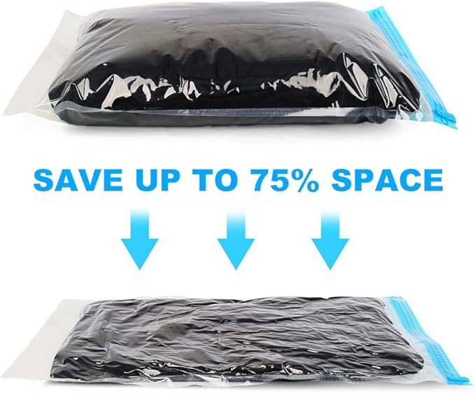Compression Bags - Travel Essentials - 12 Pack Space Saver Bags - No Vacuum Pump Or Air Extractor is Needed - Storage Accessorie and Home Packing Organizers (transparent)