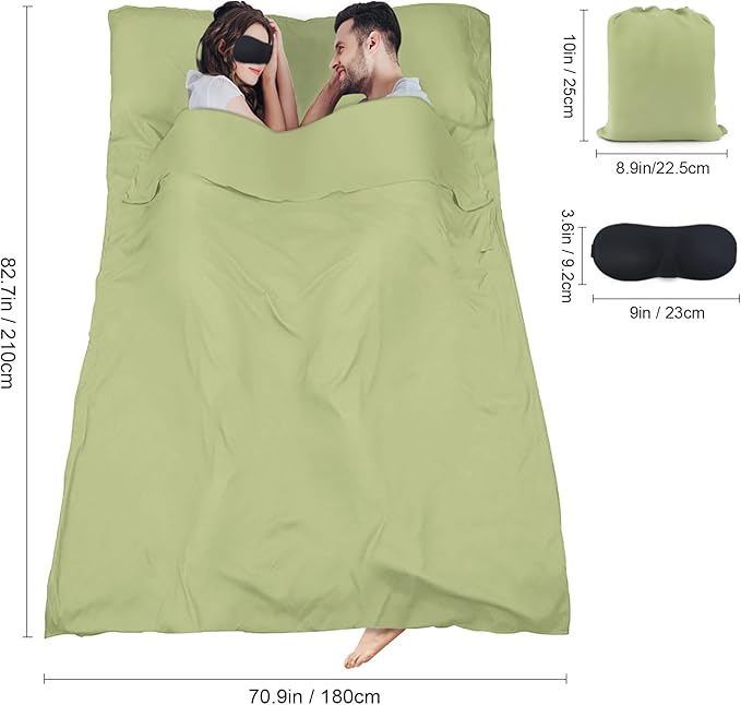 Sleeping Bag Liner,Travel Sheet & Adult Sleep Sack, Camping Sheets Travel Sleep Sack for Backpacking,Hotels & Hostels -Lightweight Single &Double Travel Sheet Camping Sheets