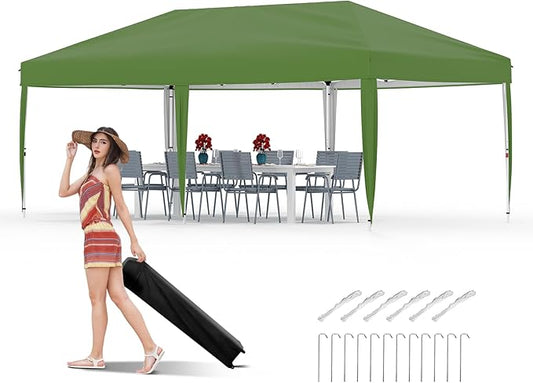10x20 Pop Up Canopy Tent Outdoor Canopy with No Removable Sidewall One-Person Set Up Heavy Duty Commercial Instant Tent Shelter-Green