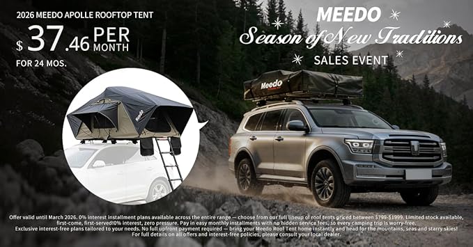 Meedo Apolle A86 M, Soft Shell Rooftop Tent, Fits 2 People, Made with Waterproof Material and a Rainfly-Fold Design, Clamshell Army Green Roof top Tent for Overlanding Hunting, Ladder Included