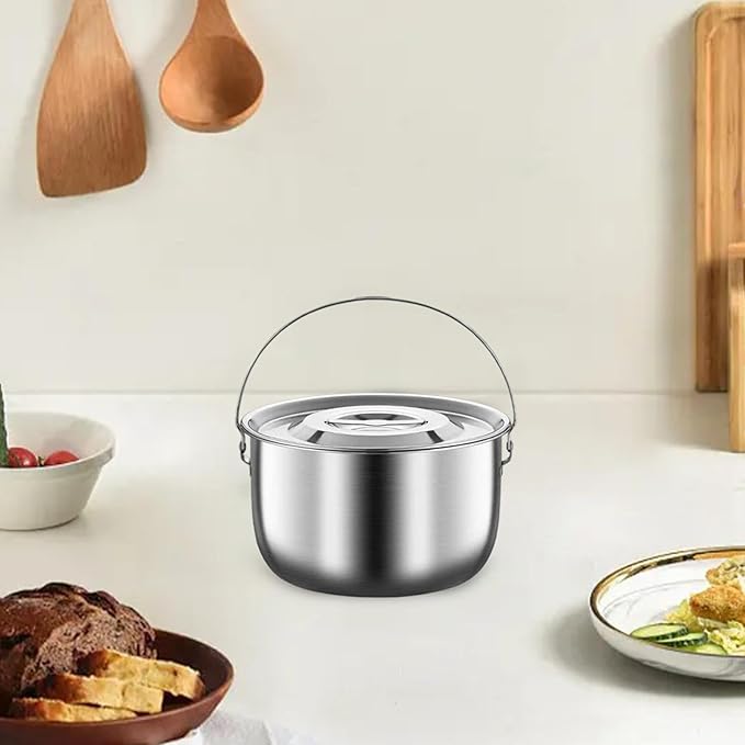 Cooking Pot Stainless Steel Camping Pot Kitchen Accessories with Handle and Lid Portable for Cooking Commercial Party Kitchen, 3.0L