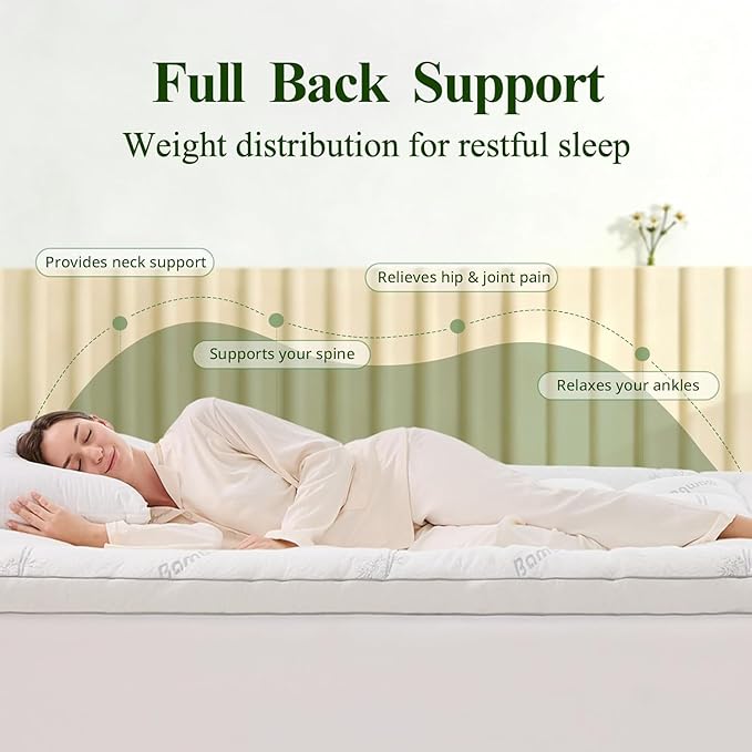 Memory Foam Mattress Topper - Viscose Made from Bamboo Pillow Top Thick California King Size Mattress Pad for Back Pain, Ultra Soft & Cooling for Hot Sleepers, 6-18'' Deep Pocket, White