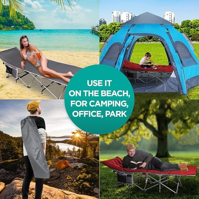 ZONETECH Folding Outdoor Camping Travel Cot and Cot Pad - Premium Quality Lightweight Portable Heavy Duty Adult & Kids Travel with Large Pocket and Cushion