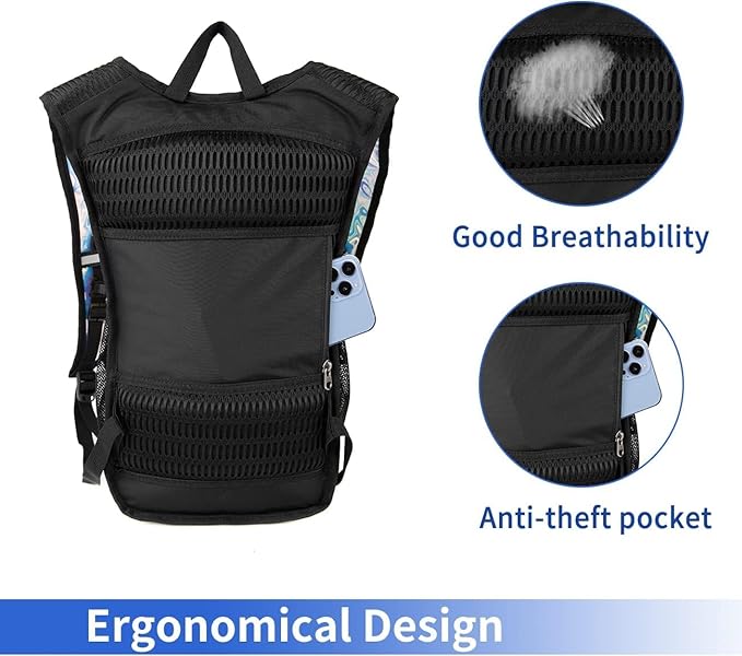 Hydration Backpack Pack with Cool Lights, 2L Water Bladder, Lightweight Bag for Running, Hiking, Bike, Climbing, Music Festival Essential, and Rave