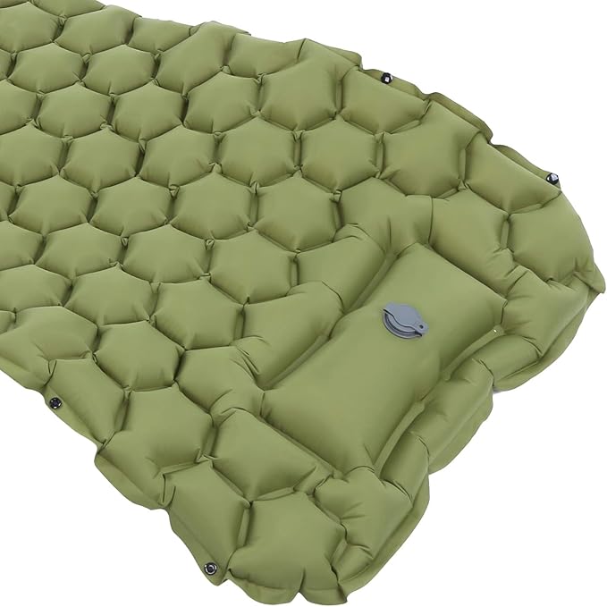 Inflatable Camping Sleeping Pad Mat, Ultra Lightweight Air Cushion Mattress for Tent Hiking Travel, 2 Way Valve Design with 40D Nylon Fabric and TPU Laminate, Compact Foldable (Green)