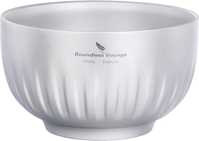 iBasingo 500ml Titanium Bowl Double Walled Oatmeal Food Rice Soup Bowl Ultralight Portable Tableware Outdoor Camping Metal Bowl Ti1165T
