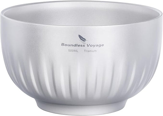 iBasingo 500ml Titanium Bowl Double Walled Oatmeal Food Rice Soup Bowl Ultralight Portable Tableware Outdoor Camping Metal Bowl Ti1165T
